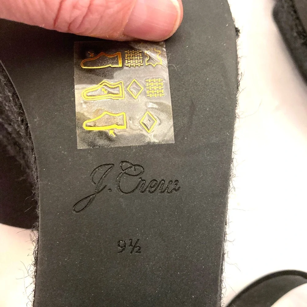 J.Crew Platform Sandals Womens 9.5 Black Espadrille High Heel Fabric Leather‎